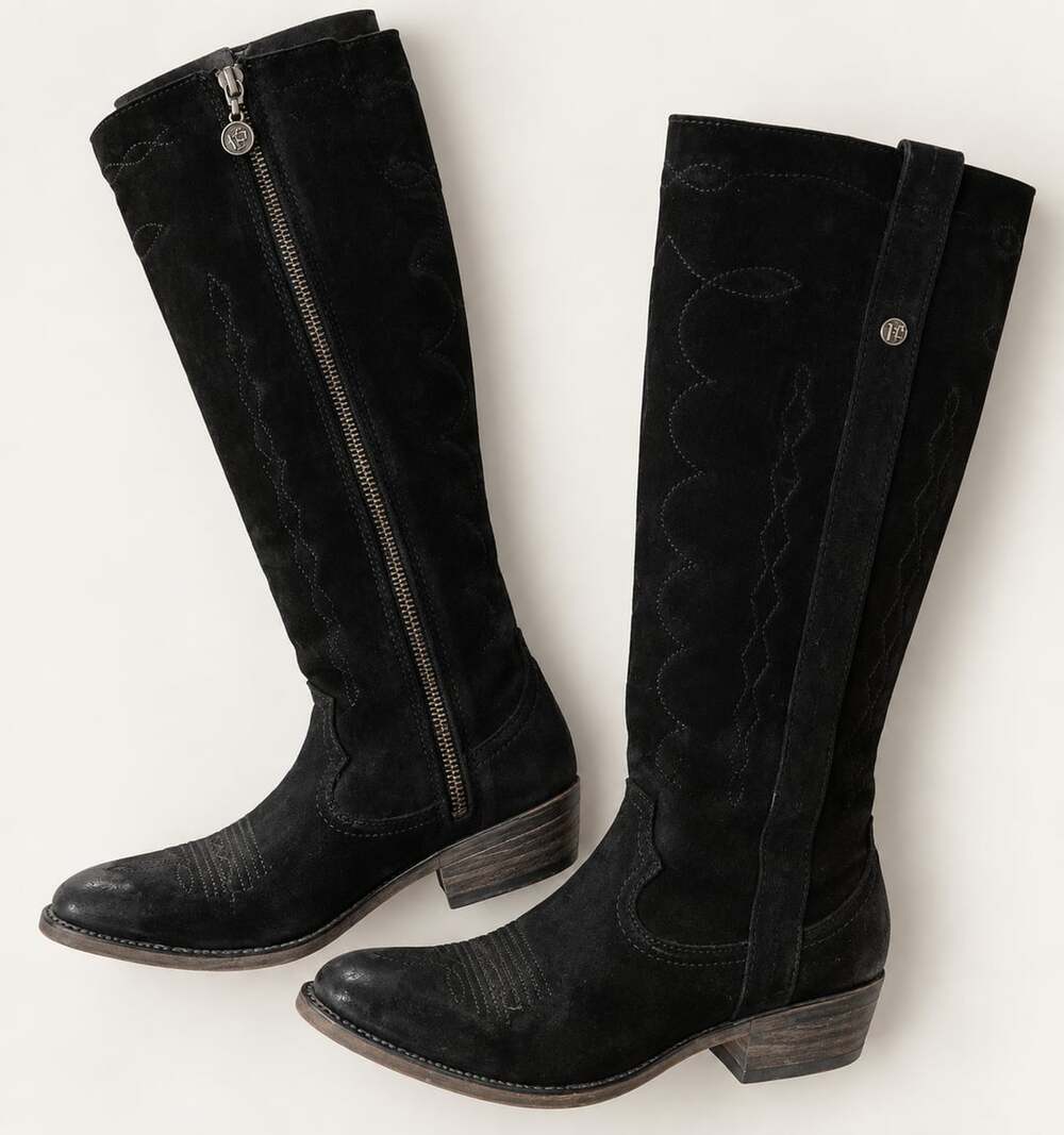Liberty Black Suede Knee High Western Boots Black (z)